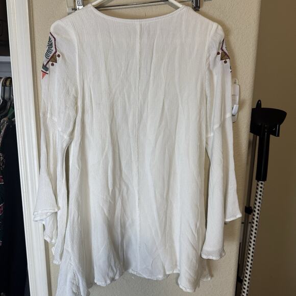 DRESS Lulus my bell-loved ivory embroidered Mini dress Tunic Lace Up Neckline S - Picture 7 of 10